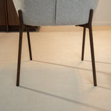 Eetkamerstoelen-Eetkamerstoel bouclé zandkleur Jiro - walnootlook frame - Japandi-Dimehouse
