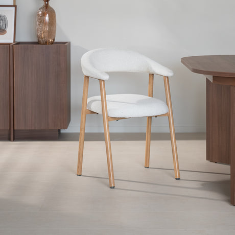 Eetkamerstoelen-Japandi Eetkamerstoel Beige Bouclé Suki - Eikenlook Frame - Met Armleuning-Dimehouse