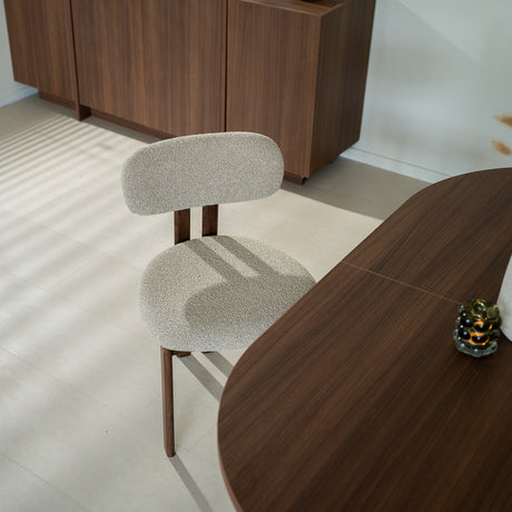 Eetkamerstoelen-Japandi Eetkamerstoel Miyo Bouclé Zandkleur - Walnootlook Frame-Dimehouse