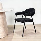 Complete Meubelset: Lea Eettafel Sintered Stone Marmerlook Travertine - Eiken Frame + 4x Lisa Eetkamerstoelen Bouclé Zwart