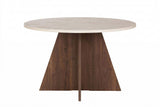 Eetkamertafel rond Walnoot met Travertin top Mary - 125 cm