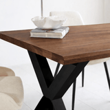 Eettafel Massief Eikenhout met Walnoot finish - 160x80 - Zwarte X-poot - Kumo