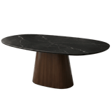 Eettafels-Eettafel Sintered Stone Marmerlook Zwart - Walnoot Frame - Deens ovaal - 180x90 cm - Lea-Dimehouse