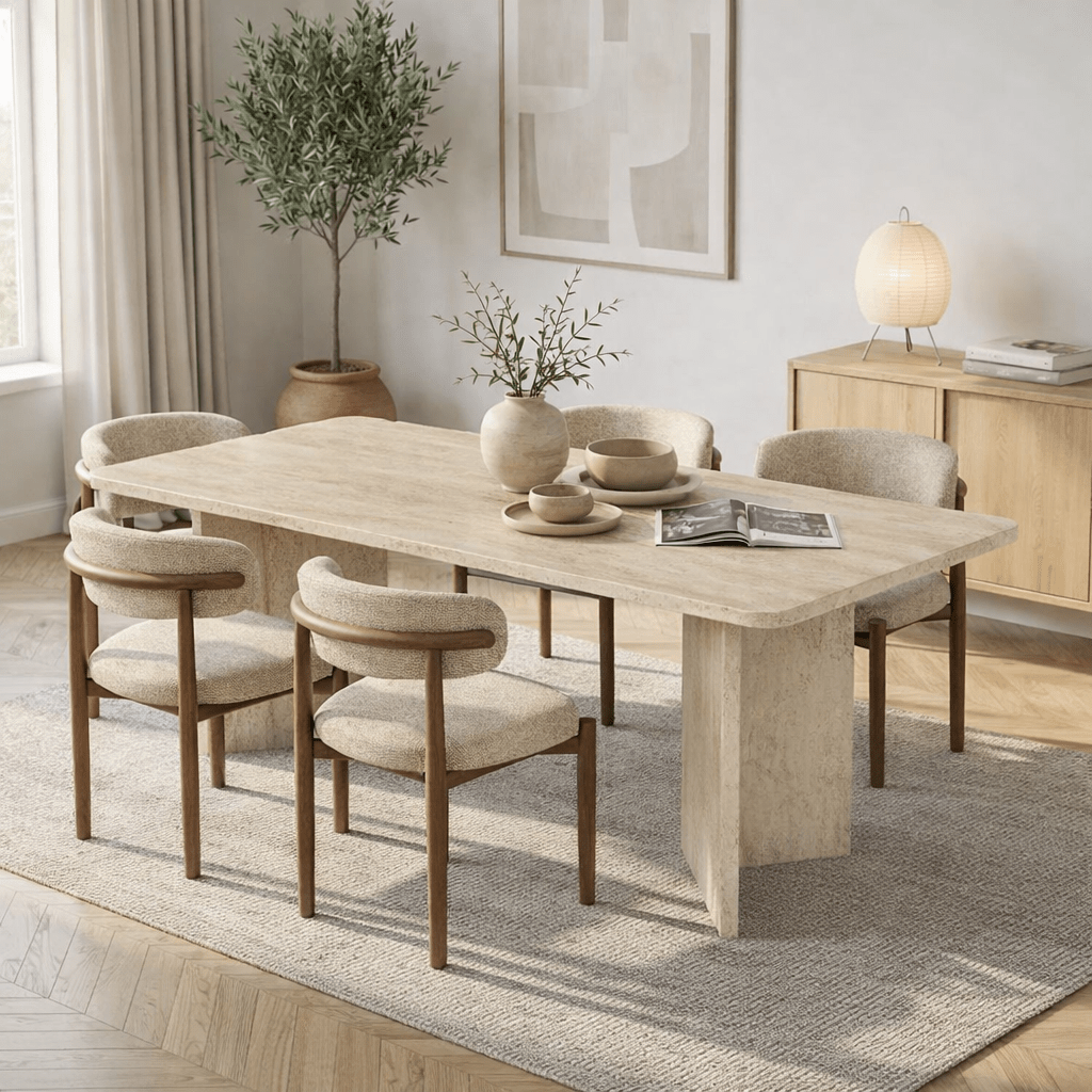 Eettafel Travertine Melamine rechthoekig 180x89,5x75 cm - Linova