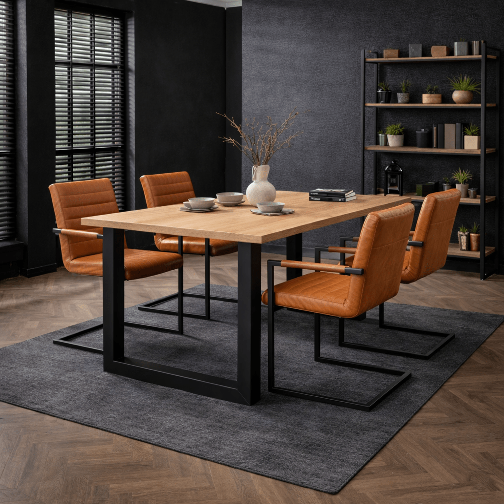 Eettafel Lenzo Rustiek Eiken - Zwarte U-poot