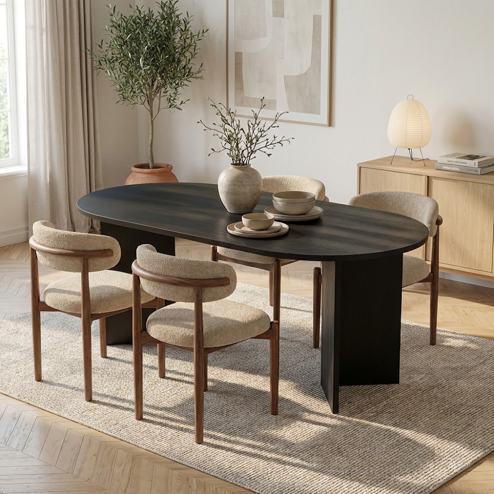 Ovale eettafel Zwart melamine - Japandi -  200x89,5x75 cm - Sota