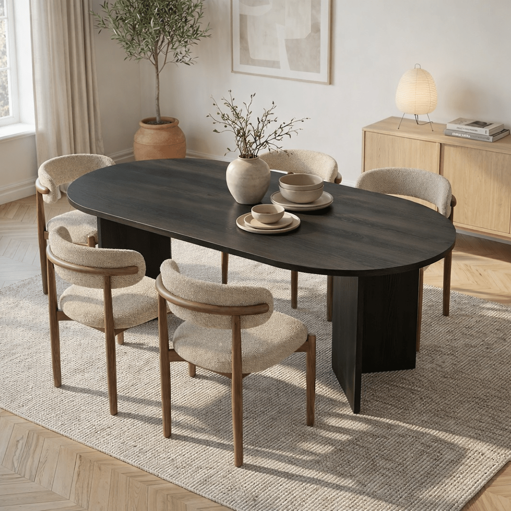 Ovale eettafel Zwart melamine - Japandi -  200x89,5x75 cm - Sota