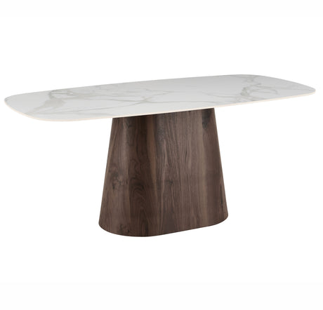 Eettafel Sintered Stone Marmerlook Wit - Walnoot Frame - Deens ovaal - 180x90 cm  -  Lea