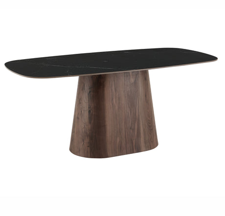 Eettafel Sintered Stone Marmerlook Zwart - Walnoot Frame - Deens ovaal - 180x90 cm  -  Lea