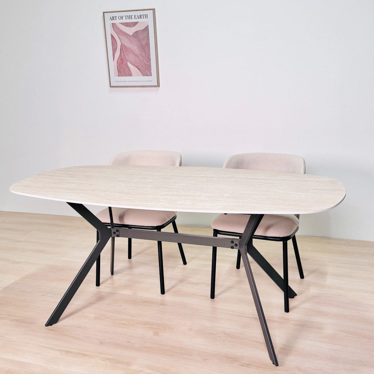Eettafel Jimi Deens Ovaal Keramiek Travertinlook 180 cm