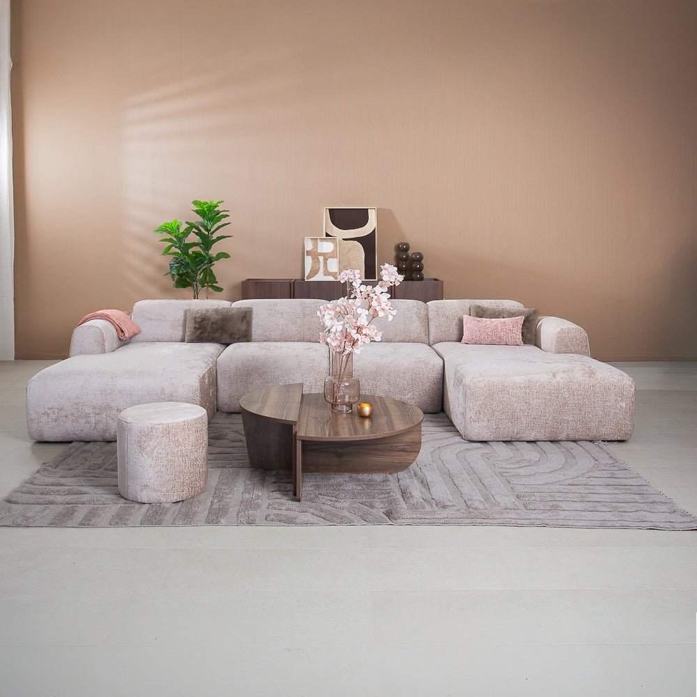 Banken-U-bank zand chenille stof - 342x165 cm - Shane-Dimehouse