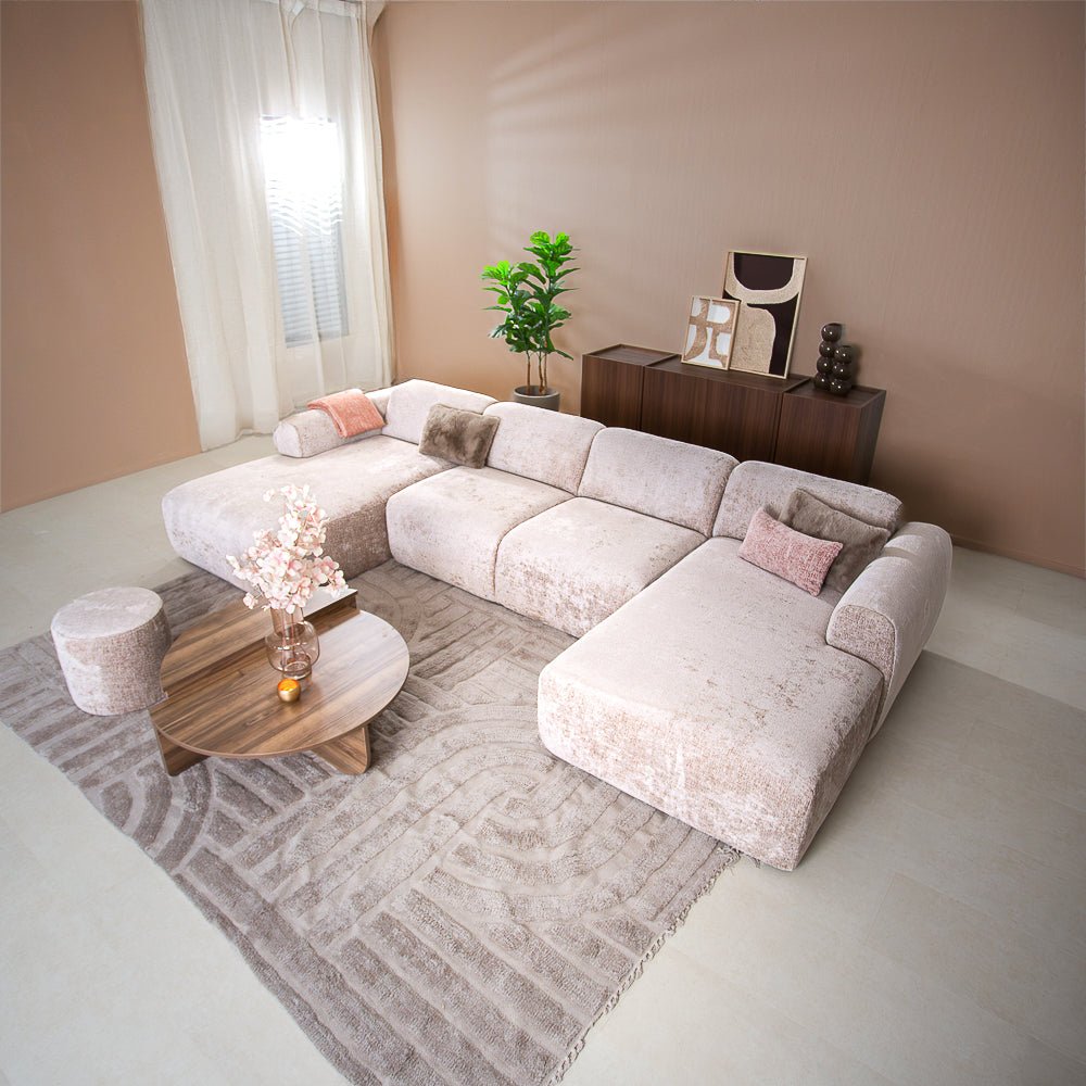 Banken-U-bank zand chenille stof - 342x165 cm - Shane-Dimehouse