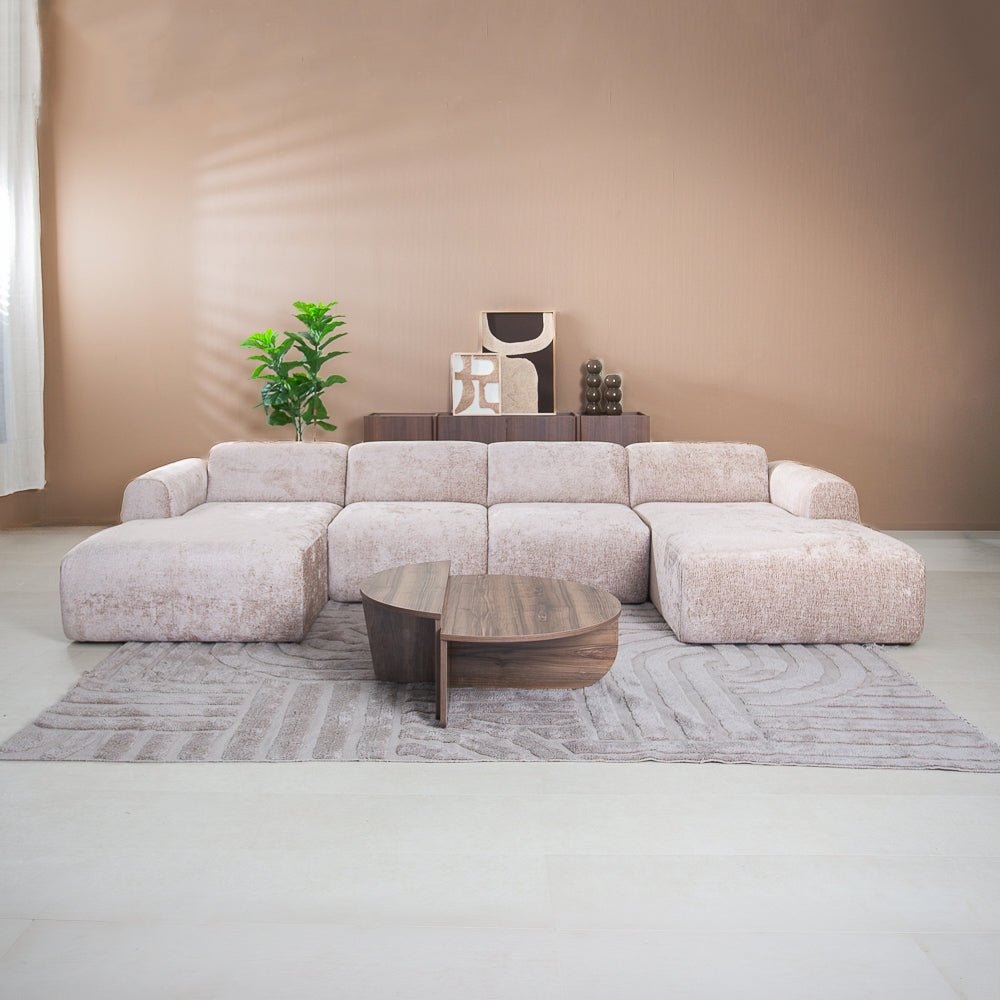 Banken-U-bank zand chenille stof - 342x165 cm - Shane-Dimehouse