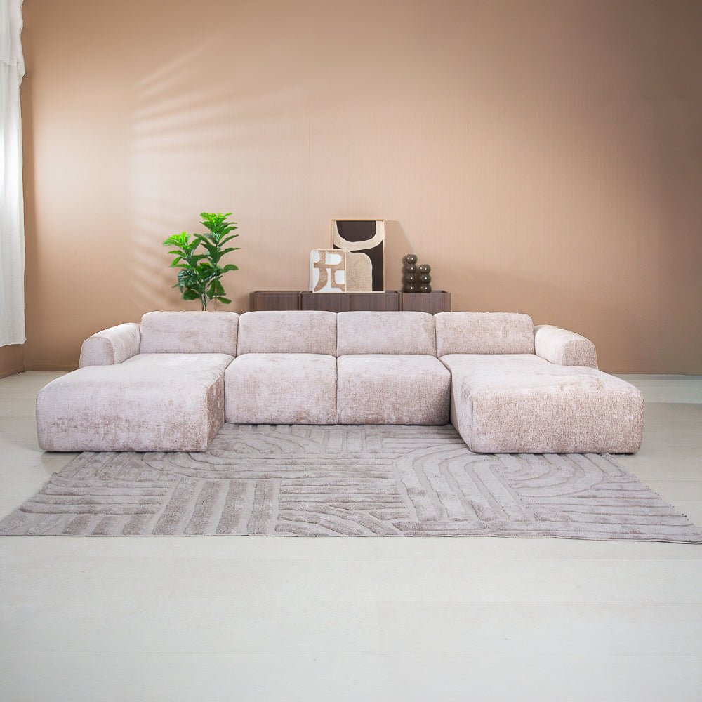 Banken-U-bank zand chenille stof - 342x165 cm - Shane-Dimehouse
