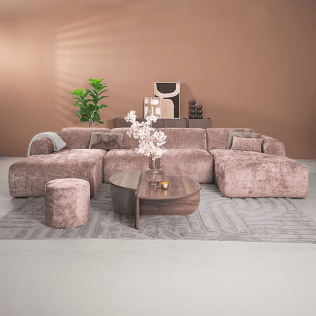Banken-U-bank taupe chenille stof - 342x165 cm - Shane-Dimehouse