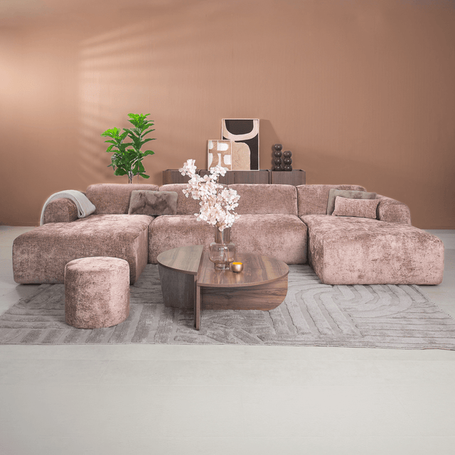 Banken-U-bank taupe chenille stof - 342x165 cm - Shane-Dimehouse