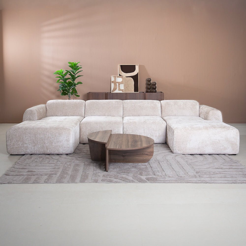 Banken-U-bank beige chenille stof - 342x165 cm - Shane-Dimehouse