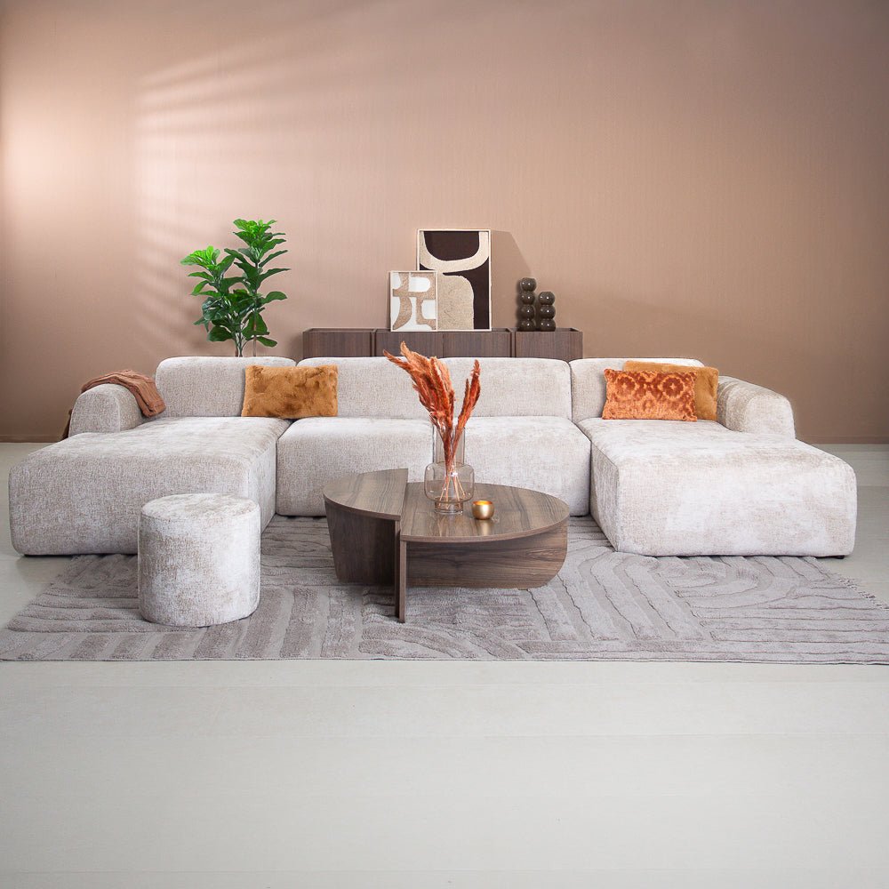 Banken-U-bank beige chenille stof - 342x165 cm - Shane-Dimehouse