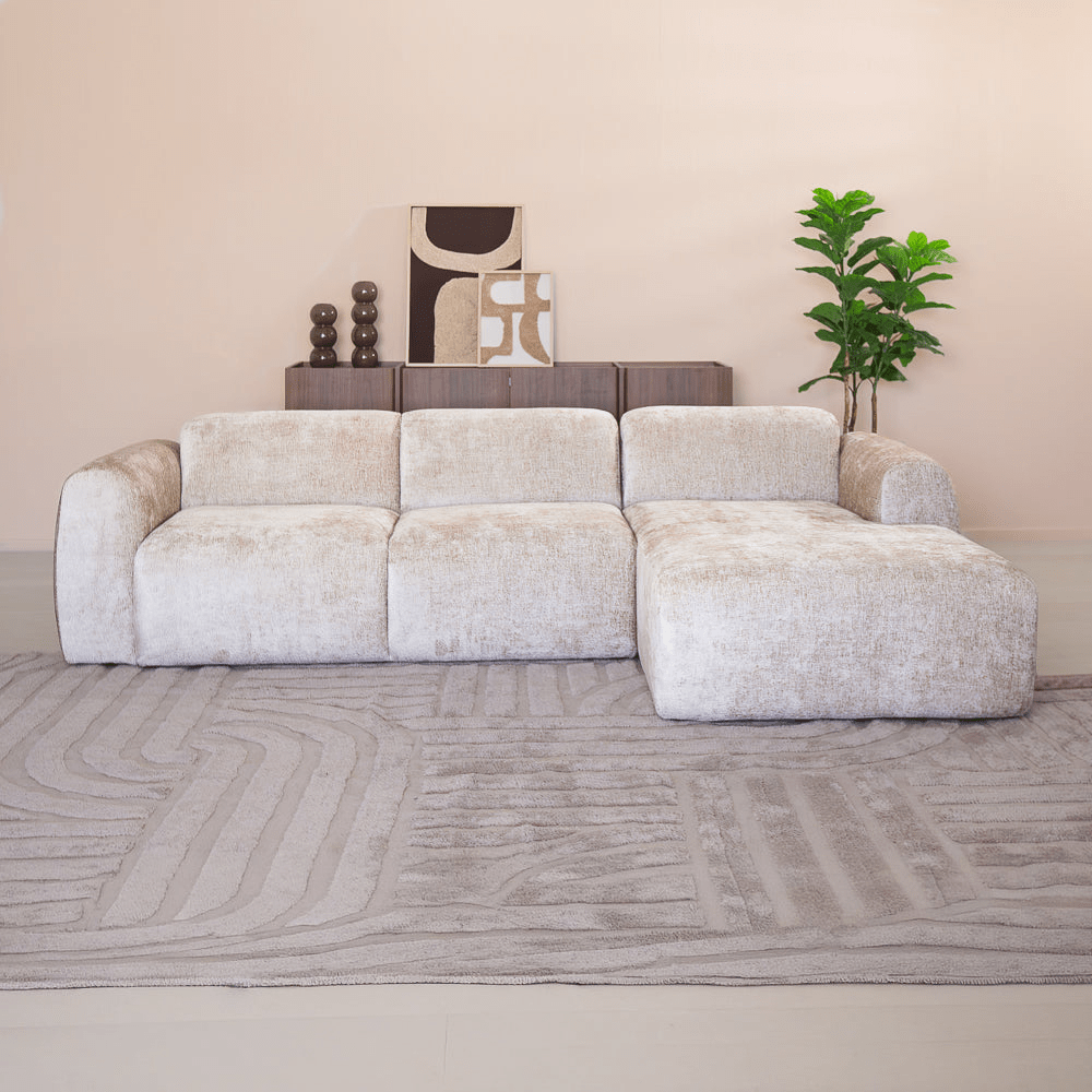 Banken-Hoekbank beige chenille stof - 292x170 cm - Shane - rechts-Dimehouse