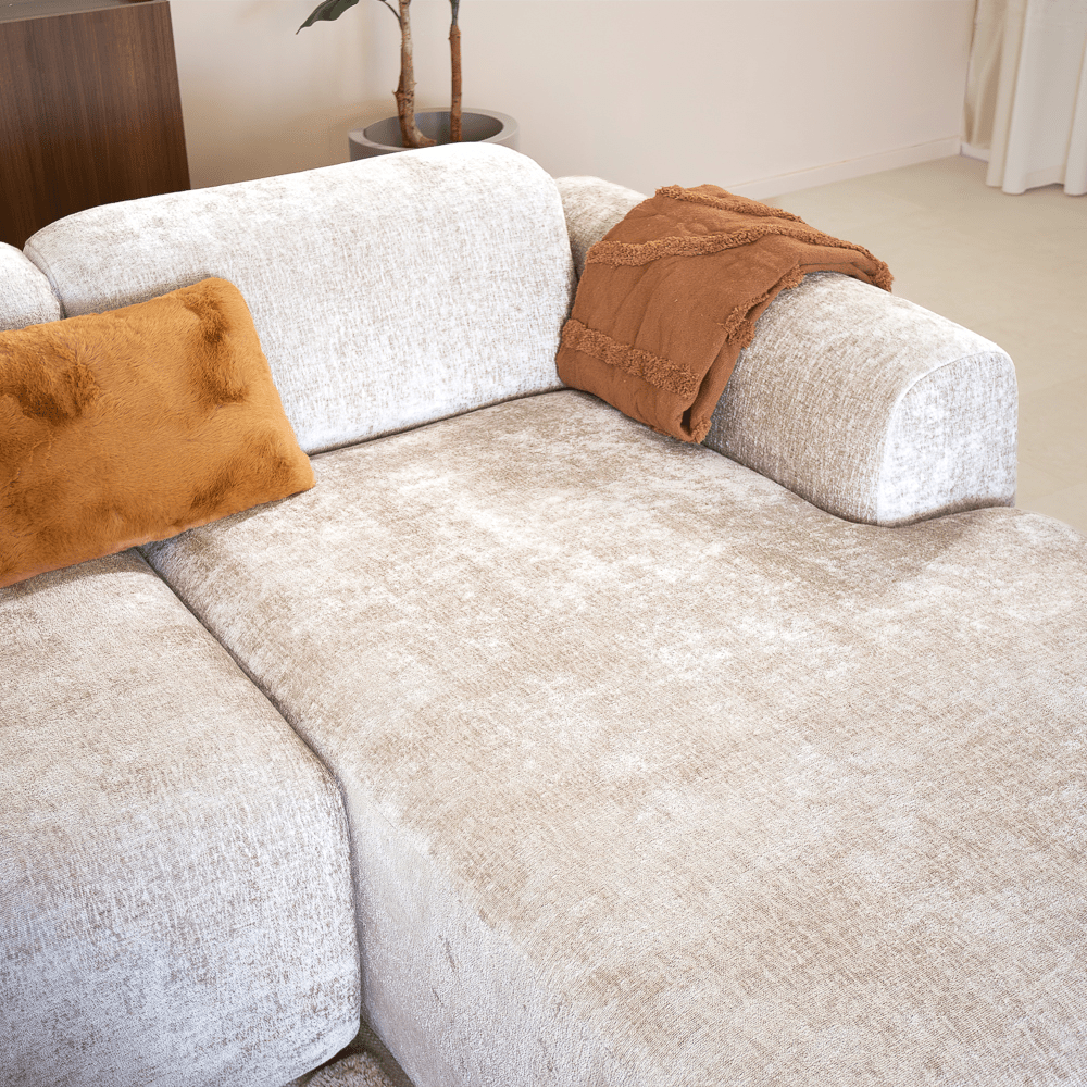 Banken-Hoekbank beige chenille stof - 292x170 cm - Shane - rechts-Dimehouse
