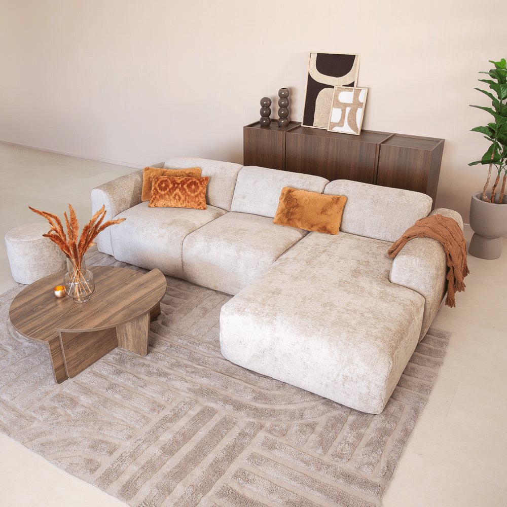 Banken-Hoekbank beige chenille stof - 292x170 cm - Shane - rechts-Dimehouse