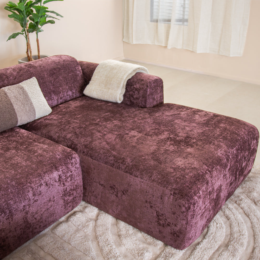 Banken-Hoekbank paars chenille stof - 292x170 cm - Shane - rechts-Dimehouse