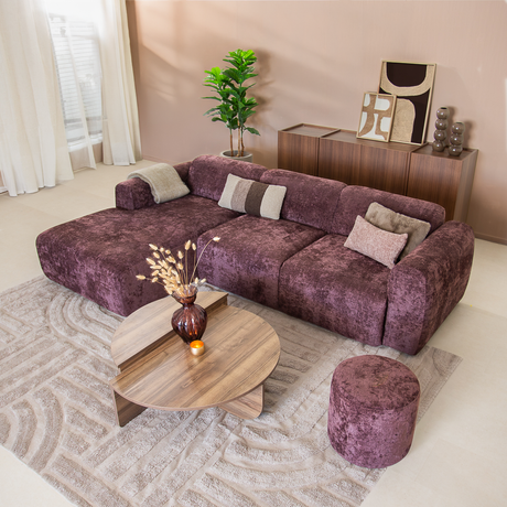 Banken-Hoekbank paars chenille stof - 292x170 cm - Shane - links-Dimehouse