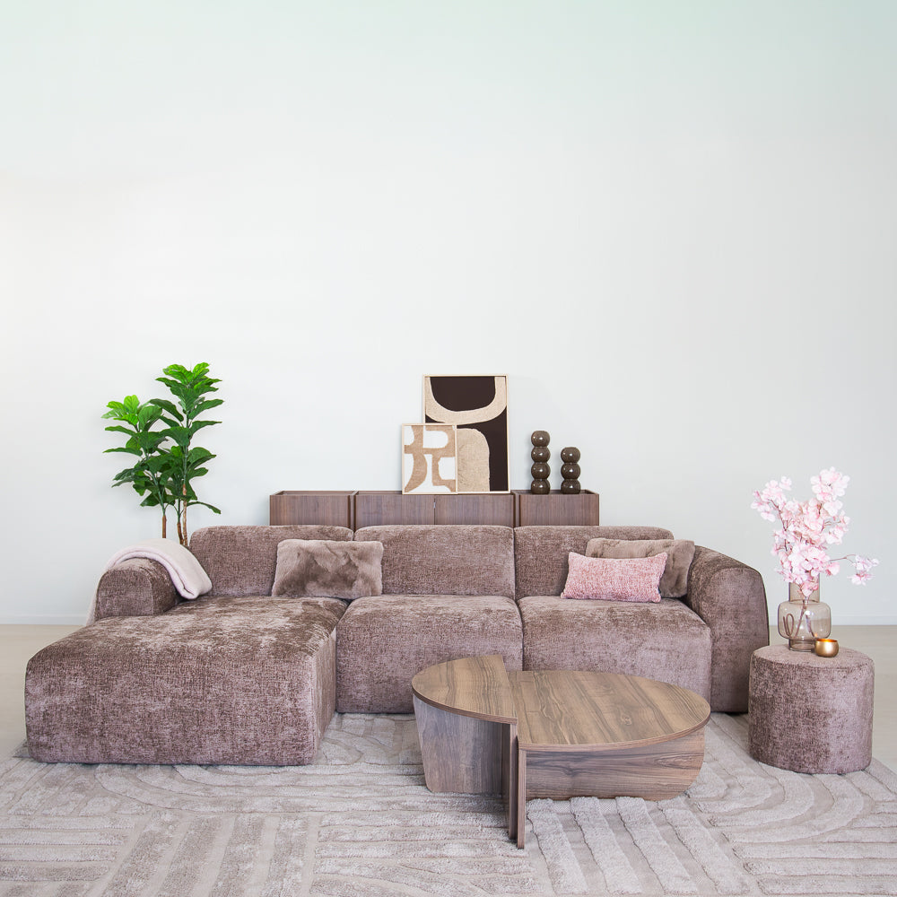 Hoekbank taupe chenille stof - 272x170 cm - Shane - links