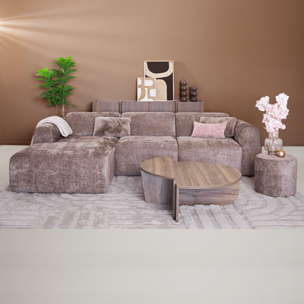 Banken-Hoekbank taupe chenille stof - 292x170 cm - Shane - links-Dimehouse