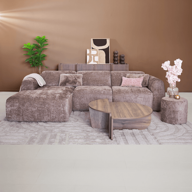 Banken-Hoekbank taupe chenille stof - 292x170 cm - Shane - links-Dimehouse