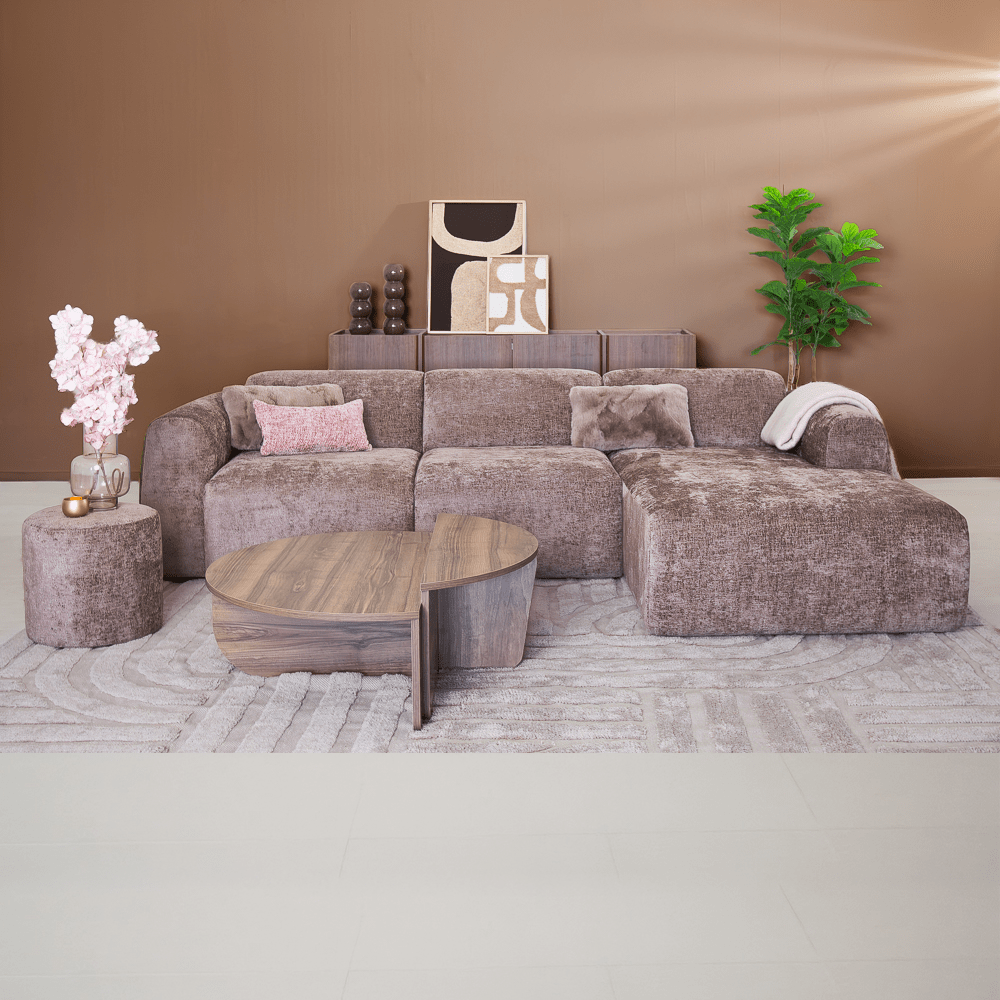 Banken-Hoekbank taupe chenille stof - 292x170 cm - Shane - rechts-Dimehouse