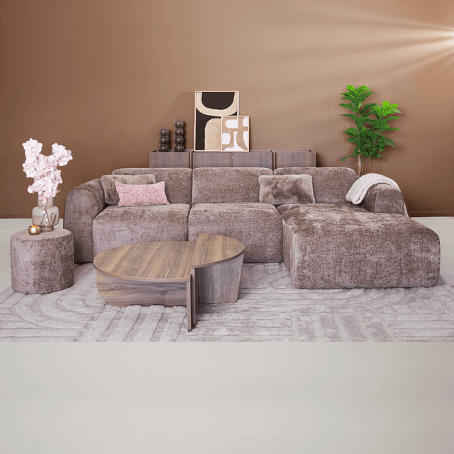 Banken-Hoekbank taupe chenille stof - 292x170 cm - Shane - rechts-Dimehouse