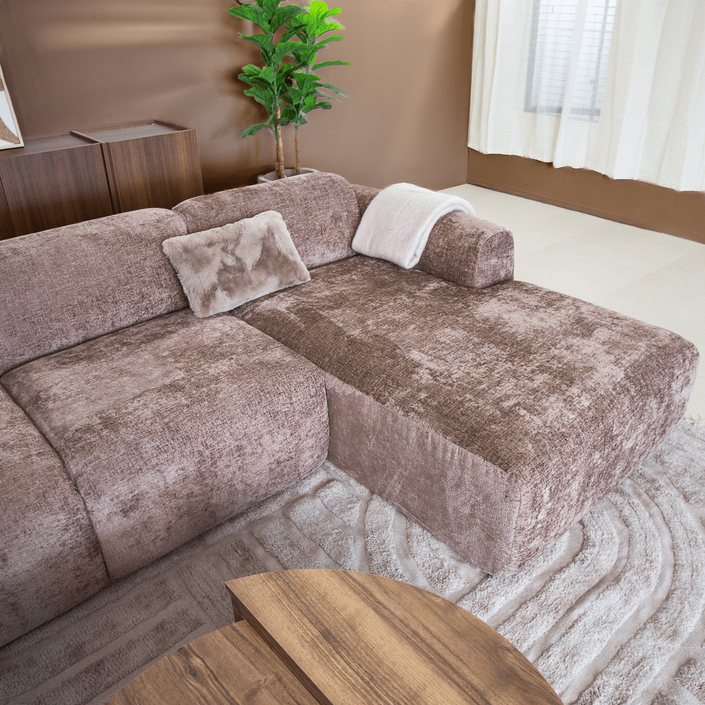 Banken-Hoekbank taupe chenille stof - 292x170 cm - Shane - rechts-Dimehouse