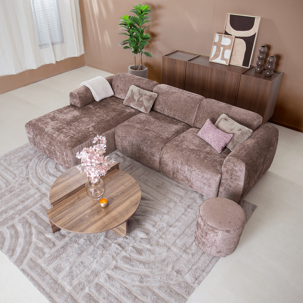 Banken-Hoekbank taupe chenille stof - 292x170 cm - Shane - links-Dimehouse