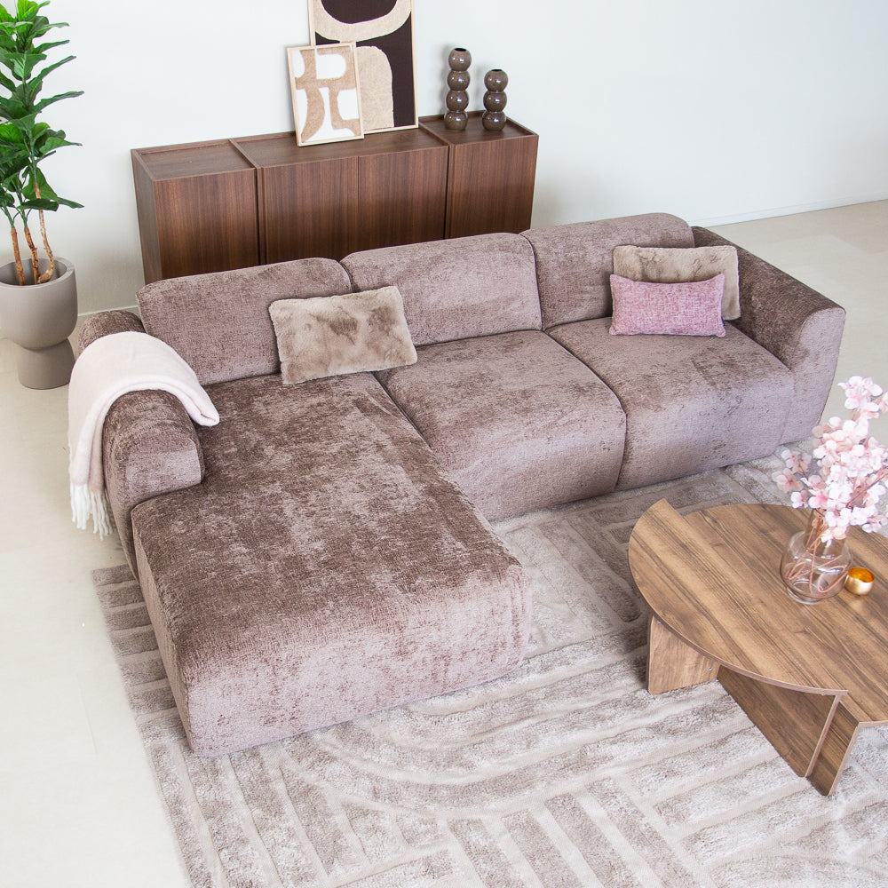 Hoekbank taupe chenille stof - 272x170 cm - Shane - links
