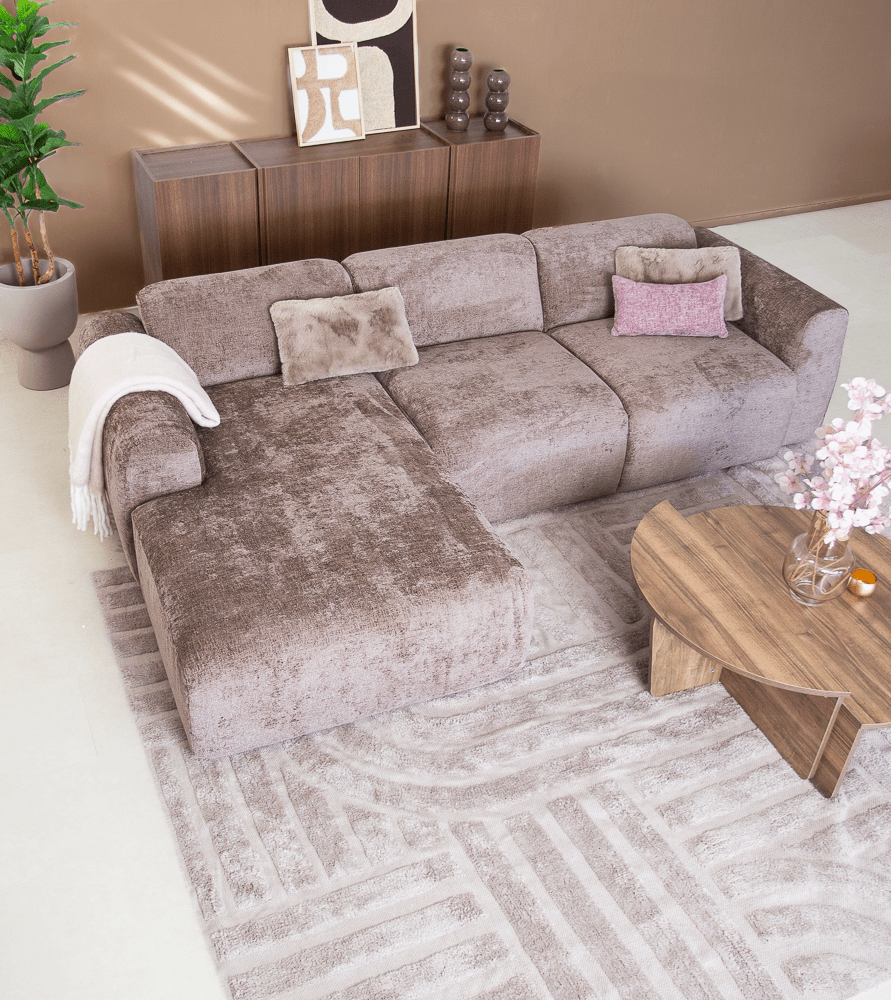 Banken-Hoekbank taupe chenille stof - 292x170 cm - Shane - links-Dimehouse