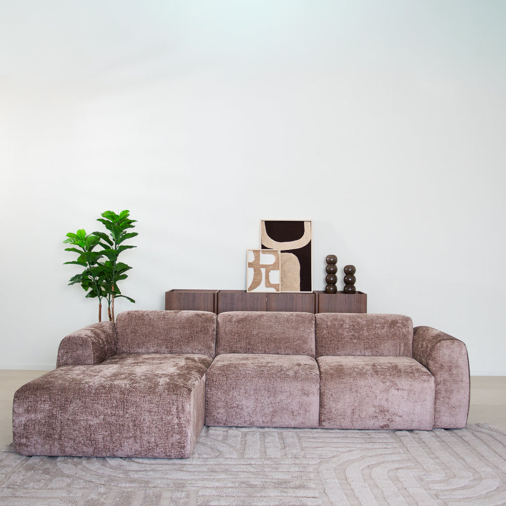 Hoekbank taupe chenille stof - 272x170 cm - Shane - links