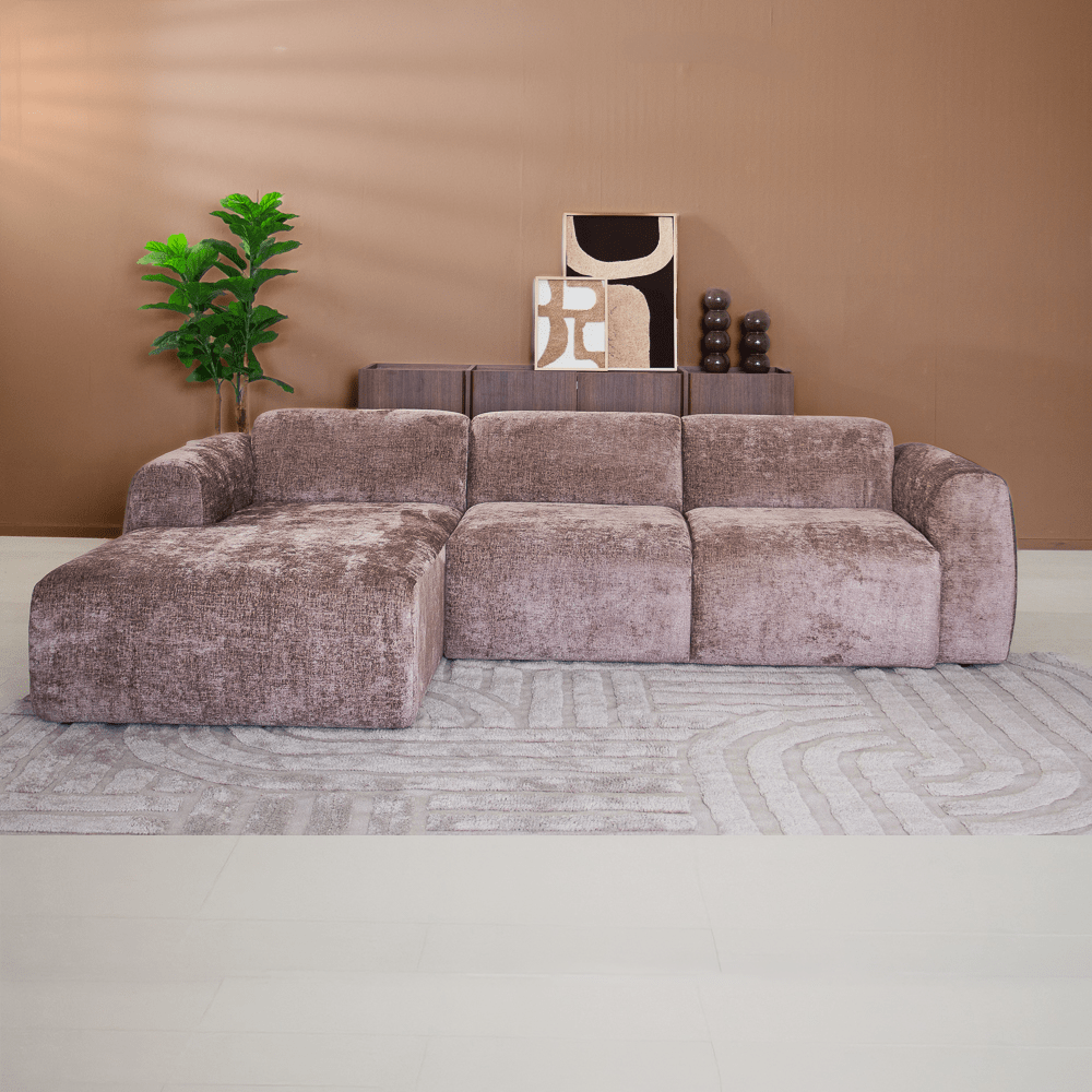 Banken-Hoekbank taupe chenille stof - 292x170 cm - Shane - links-Dimehouse