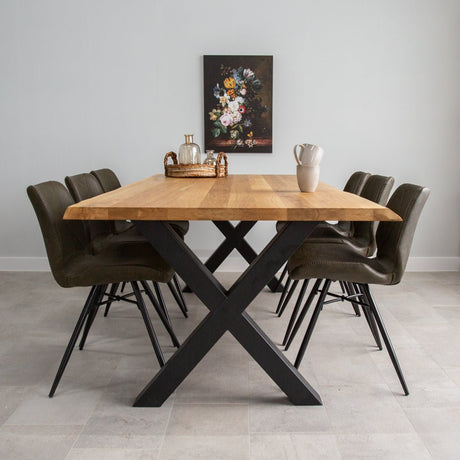 Eettafel Revi eikenhout X-poot zwart