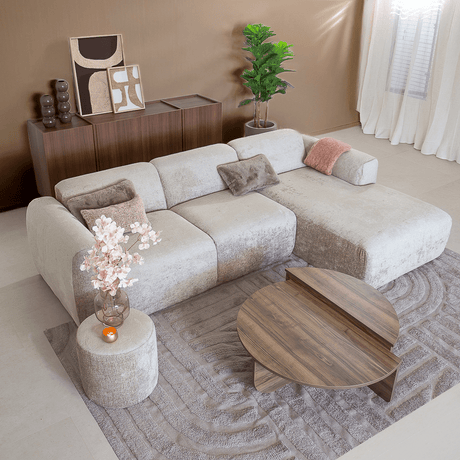 Banken-Hoekbank zand chenille stof - 292x170 cm - Shane - rechts-Dimehouse