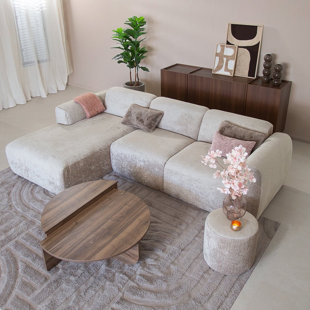 Banken-Hoekbank zand chenille stof - 272x170 cm - Shane - links-Dimehouse
