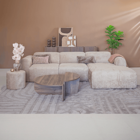 Banken-Hoekbank zand chenille stof - 292x170 cm - Shane - rechts-Dimehouse