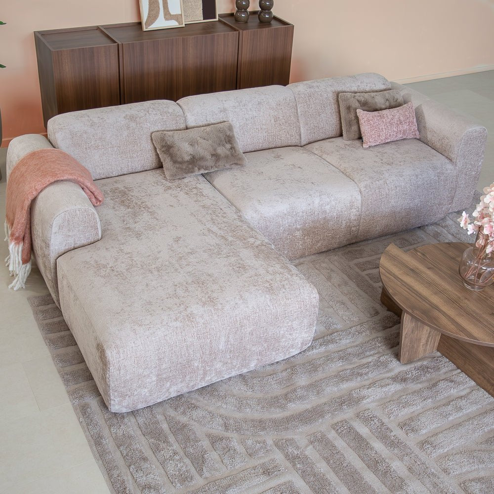 Banken-Hoekbank zand chenille stof - 272x170 cm - Shane - links-Dimehouse