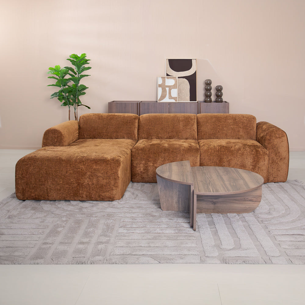 Hoekbank oker chenille stof - 292x170 cm - Shane - links