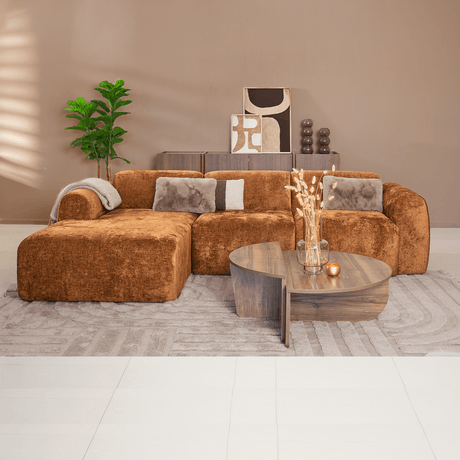 Banken-Hoekbank oker chenille stof - 292x170 cm - Shane - links-Dimehouse