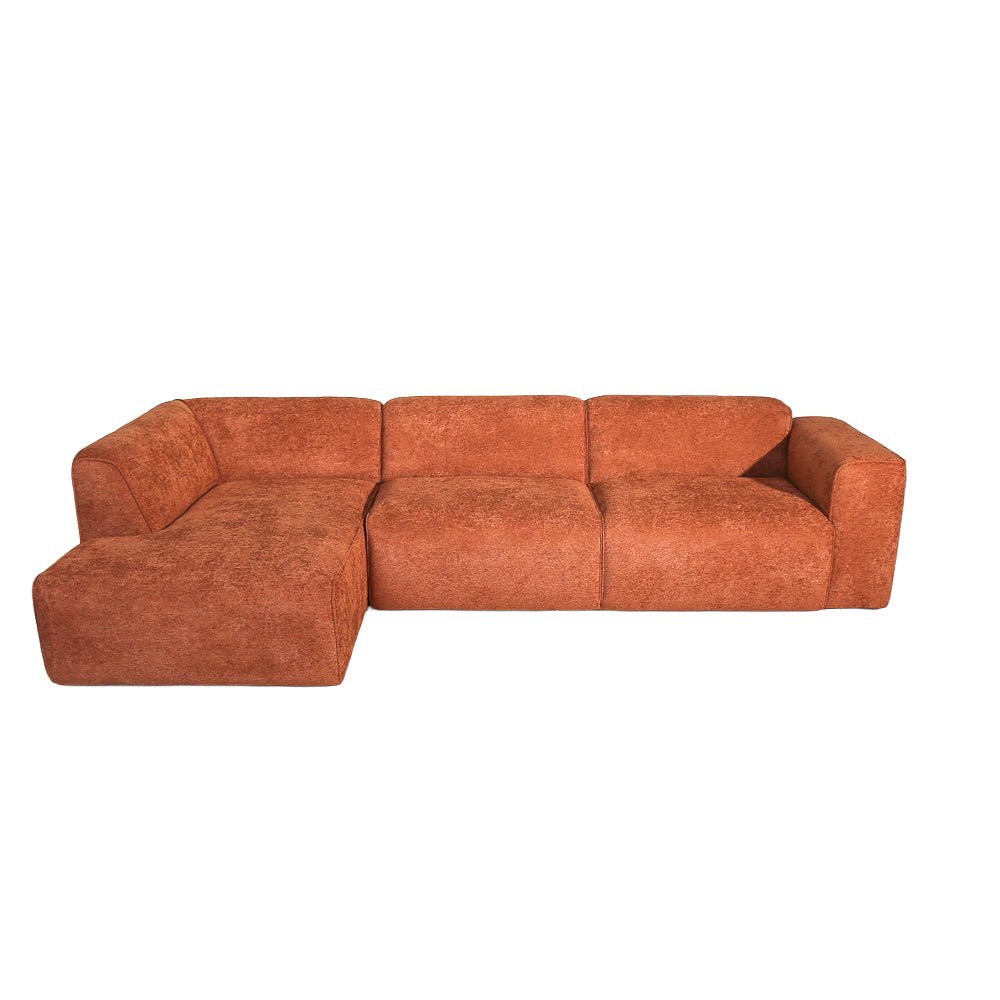 Banken-Hoekbank koper chenille bouclé - 305x169 cm - Jaylen - links-Dimehouse