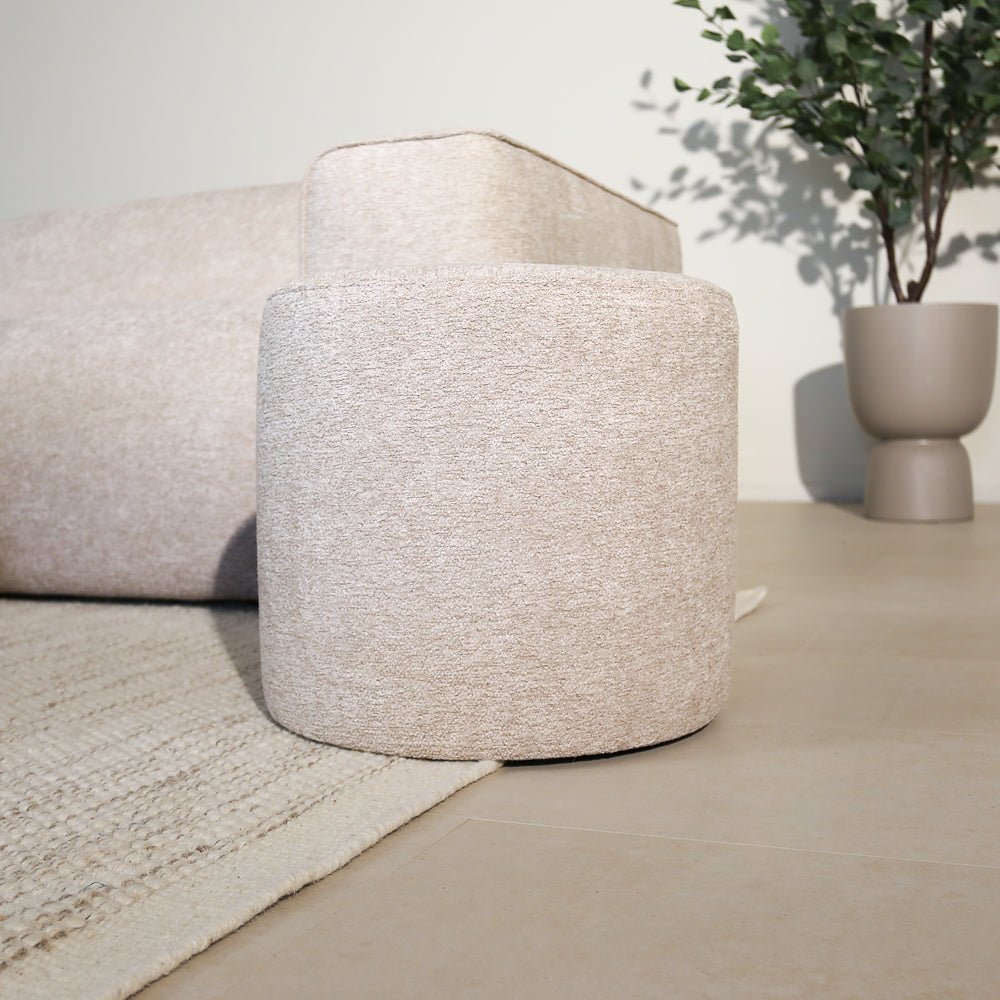 Poefs-Ronde poef beige chenille bouclé - 40x40x35 cm - Veya-Dimehouse