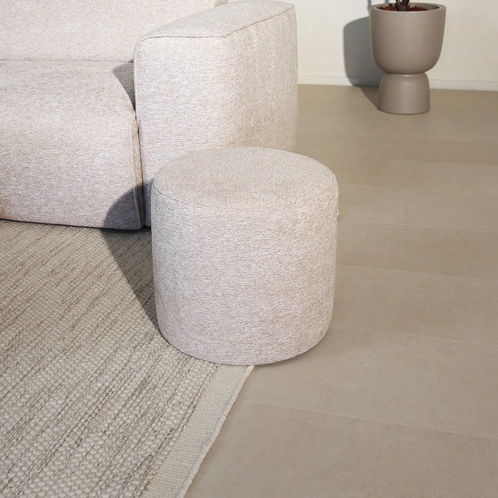 Poefs-Ronde poef beige chenille bouclé - 40x40x35 cm - Veya-Dimehouse