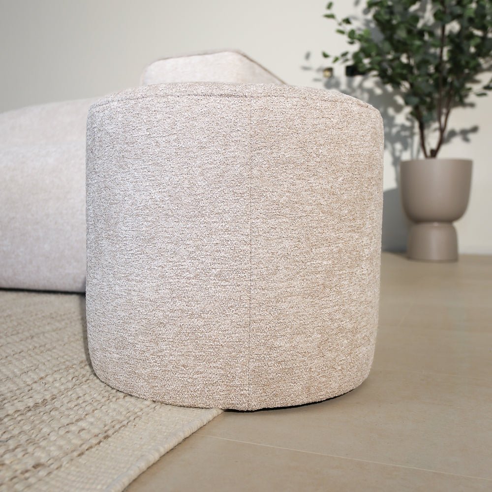 Poefs-Ronde poef beige chenille bouclé - 40x40x35 cm - Veya-Dimehouse