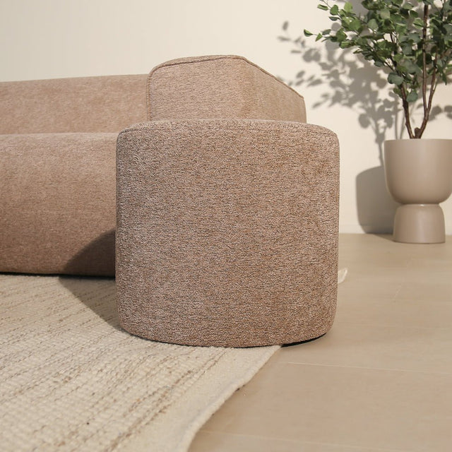 Poefs-Ronde poef taupe chenille bouclé - 40x40x35 cm - Veya-Dimehouse